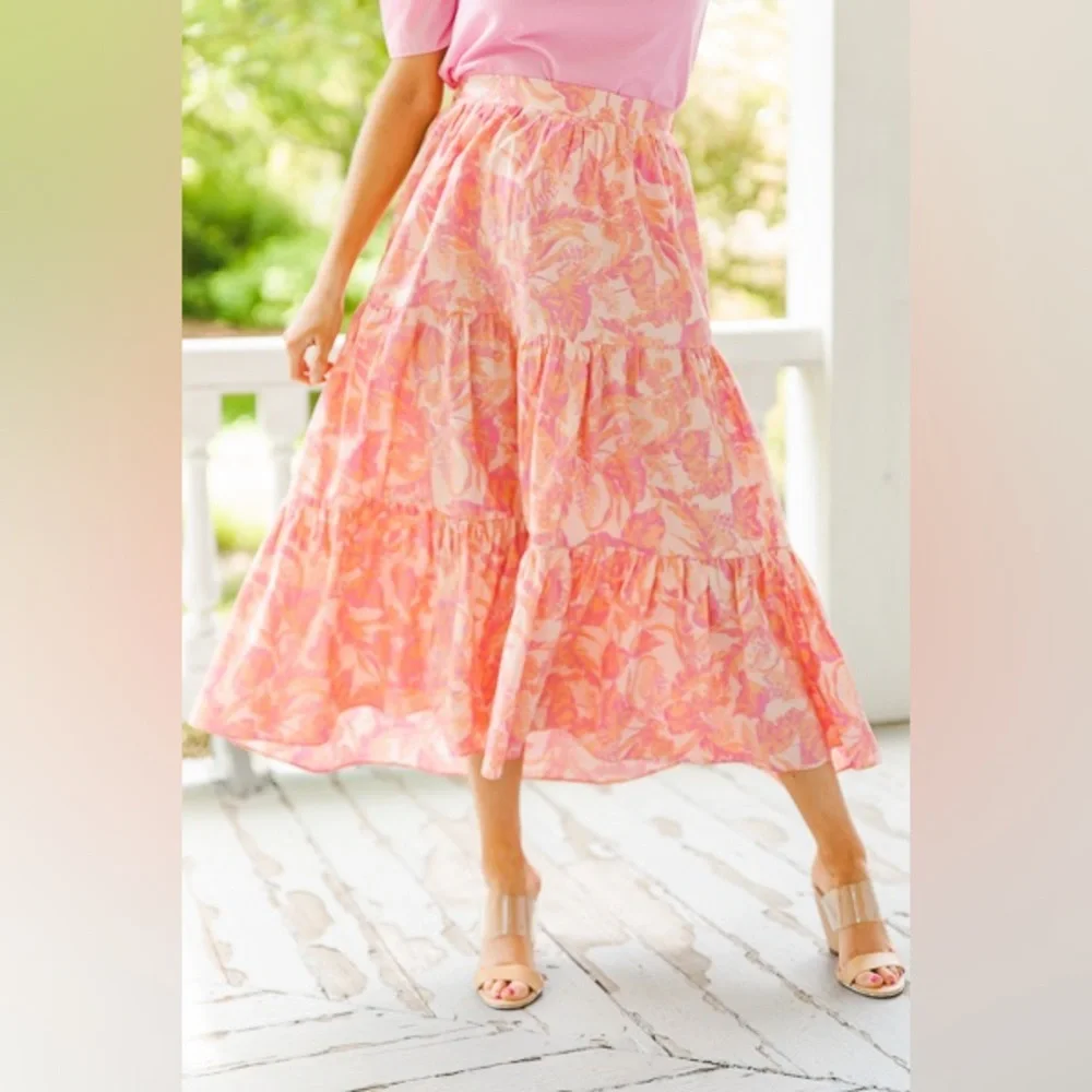 Karlie Womens Poplin Palms Maxi Skirt Size M - NWT